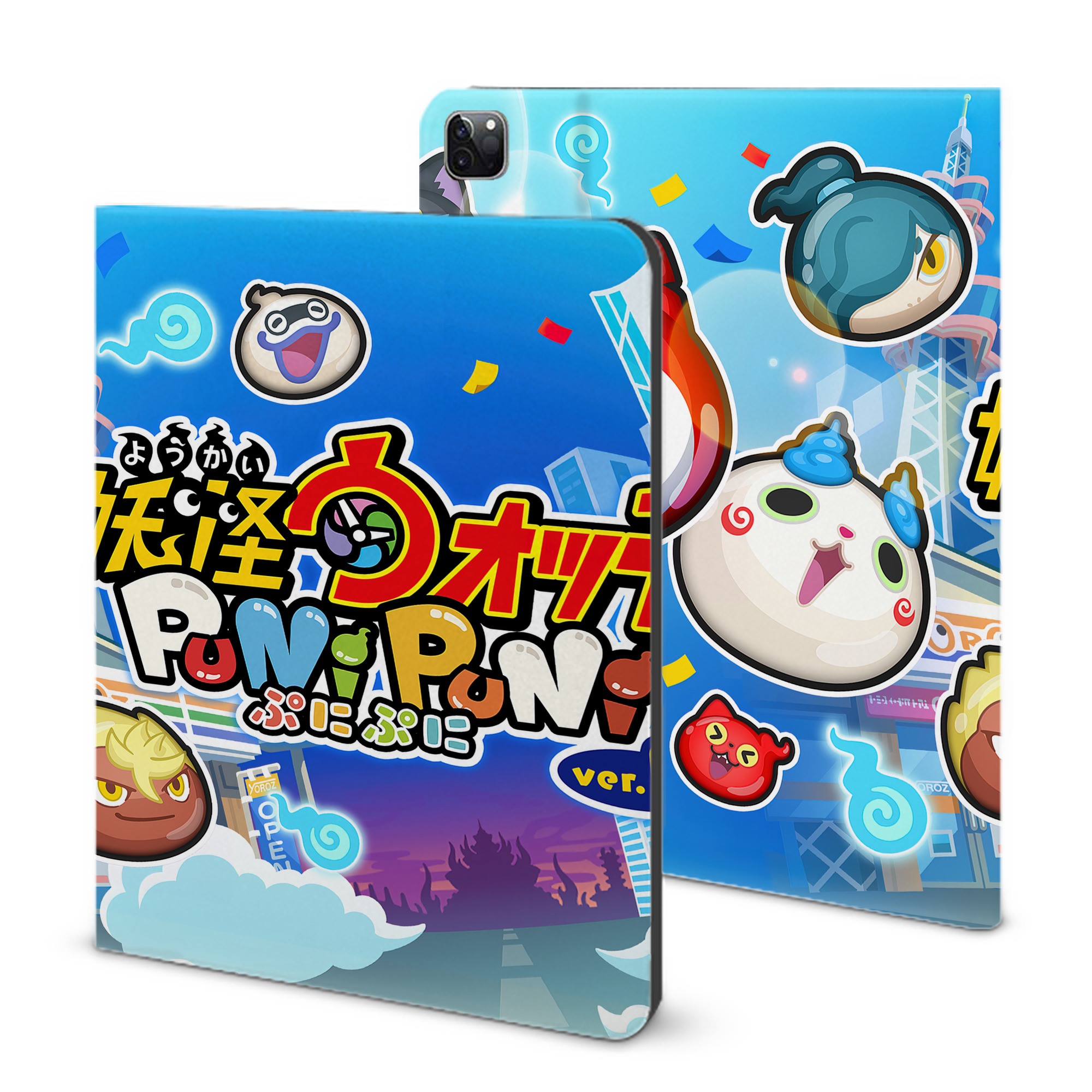 （画像用） 妖怪ウォッチ Yo-kai Watch IPad ケース ブック型 PUレザー TPU 耐衝撃 軽量 薄型 ペン収納なし 全面保護 IPad 各モデル対応